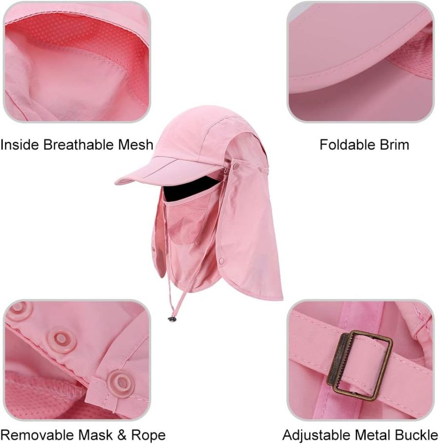 Foldable Sun Cap, Fishing Hats, UPF 50+ Protection Caps with Face Mask Neck Flap - Image 2