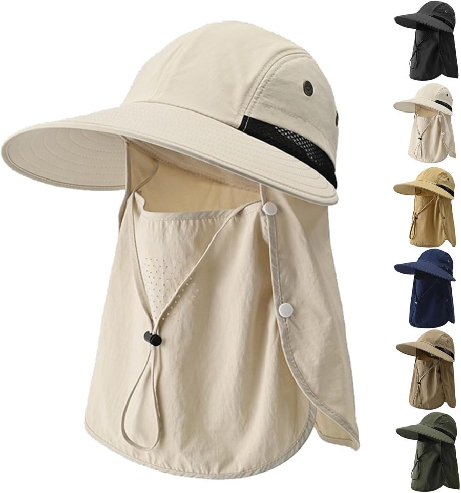 Wide Brim Fishing Hat with Neck Flap for Men Women UV Sun Protection Safari Hat with Face Cover Summer UPF50+