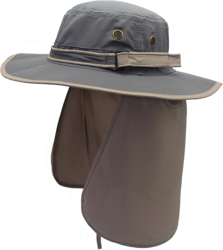 UPF50 Mens Sun Hat with Neck Flap Quick Dry UV Protection Cap Womens Wide Brim Fishing Hat Neck Flap Beach Garden