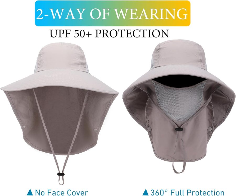 Outrip Sun Hat for Men Women Wide Brim Fishing Hat with Face Cover & Neck Flap Outdoor Sun Protection Hat - Image 2