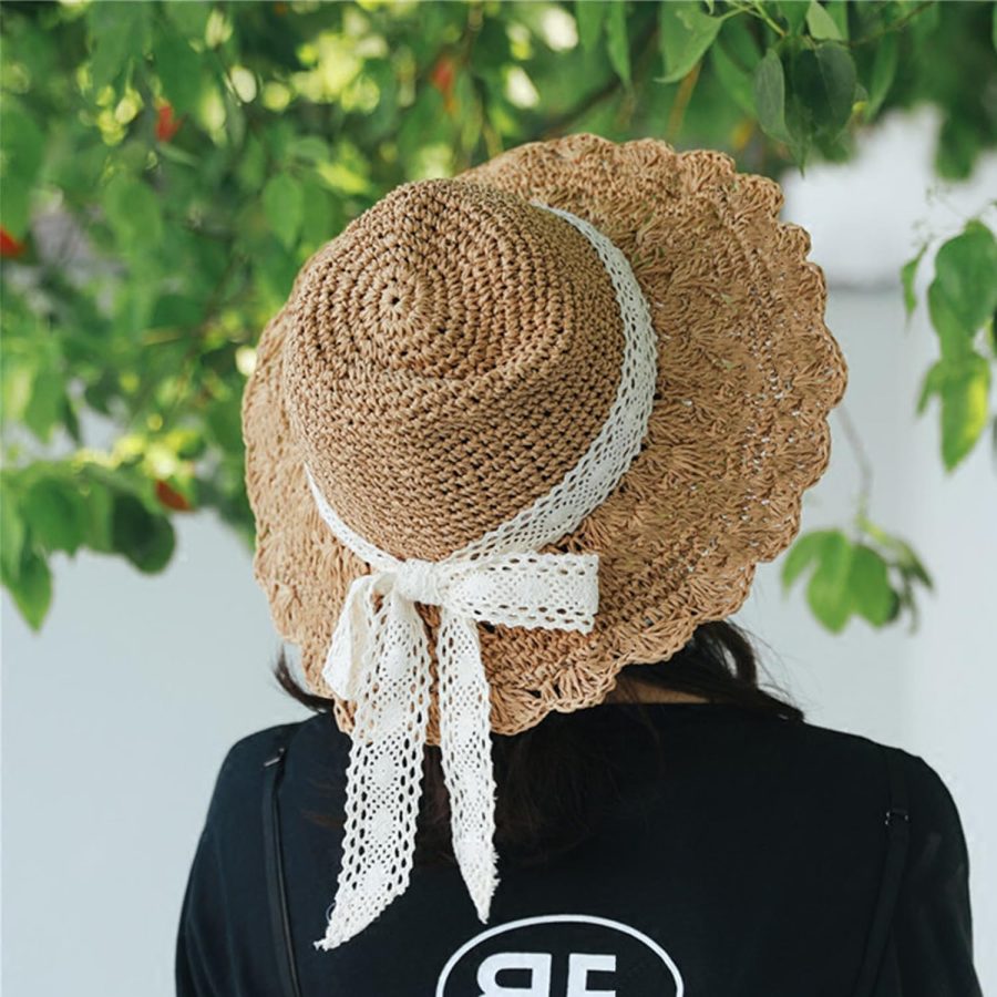 Summer Beach Sun Straw Hats for Women Wide Brim Packable Travel Bucket Hats UPF 50+ - Image 2