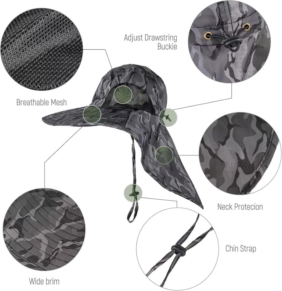 Outdoor Sun Hat for Men with 50+ UPF Protection Safari Cap Wide Brim Fishing Hat with Neck Flap, for Dad… - Image 2
