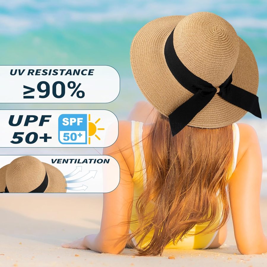 Beach Hat for Women, Wide Brim Sun Straw Hat for Women, Sun Hat Women UPF 50+ UV Protection, Floppy Foldable Summer Hat - Image 2