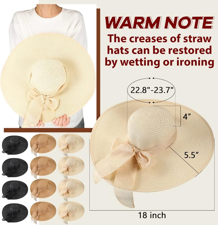 12 PCS Women Wide Brim Straw Hats Floppy Sun Hat Foldable Multicolor Summer Beach Sun Cap UPF 50+ - Image 2