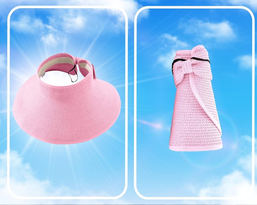 Straw Sun Visor for Women, Wide Brim UPF 50+ Protection Beach Hat, Adjustable, Roll Up Foldable Ponytail Cap with Chin Strap - Image 2