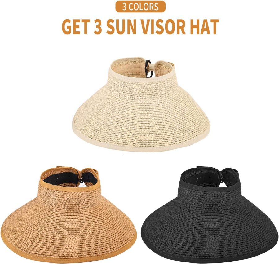 3PCS Foldable Straw Sun Visor Hats for Women, Wide Brim Ponytail Summer Beach Hat, Protect Your Skin Easily - Image 2