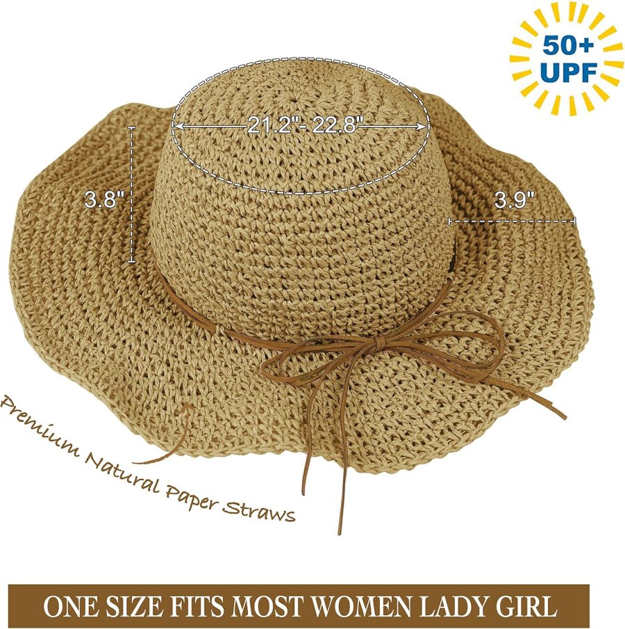 Women Sun Hat Wide Brim Floppy Beach Hat Breathable UV UPF 50+ Straw Hat Foldable Packable Summer Outdoor Cap - Image 2